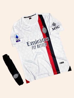 Áo AC Milan trắng sọc đỏ đen trước ngực sân khách mùa giải 23 24