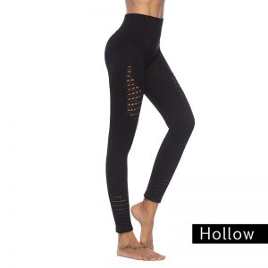 quần legging nữ thể thao hollow đen phối lưới
