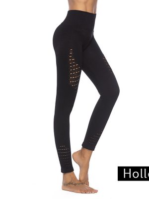 quần legging nữ thể thao hollow đen phối lưới