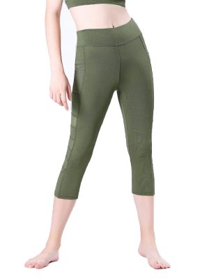 Quần legging lửng grid xanh rêu