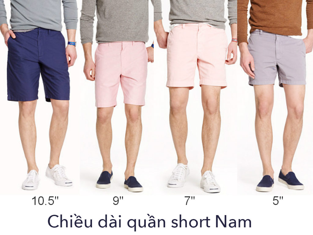 chiều dài quần short nam