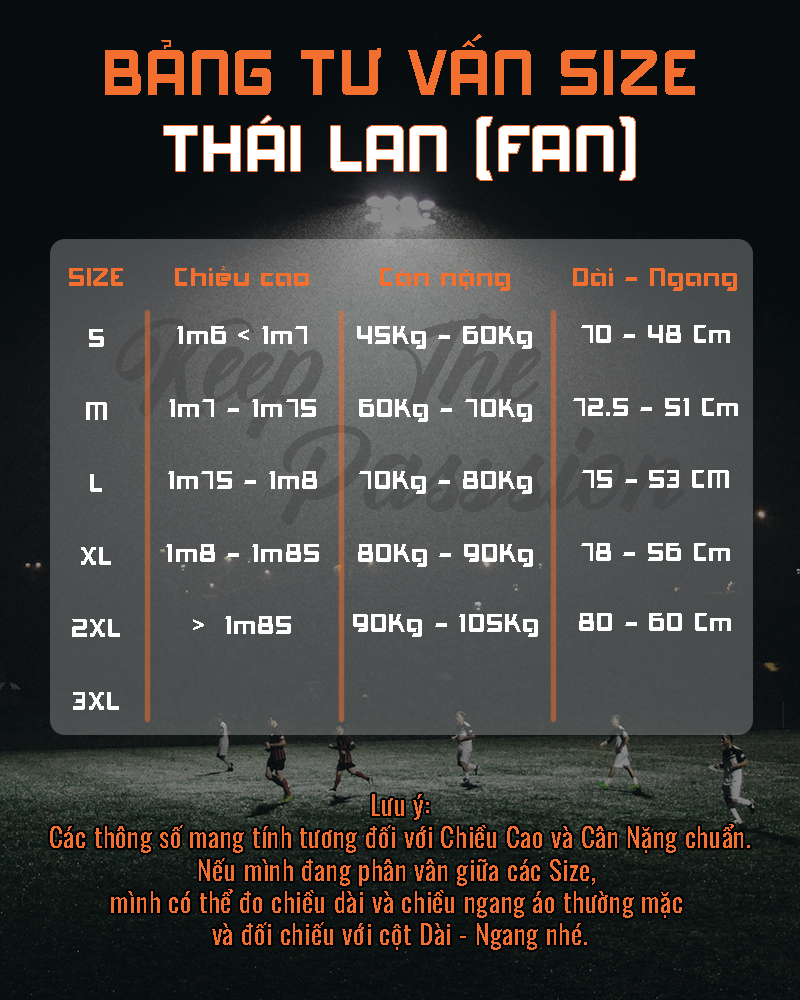 Bảng size Thái Lan (fan)